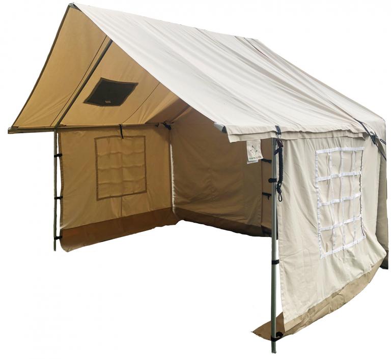 white duck wall tent porch