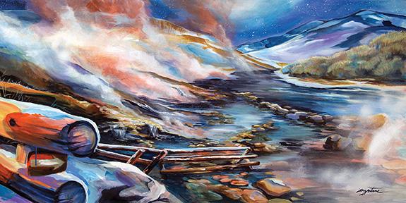 "Boiling River" by Kelsey Dzintars Boiling River, Art, Yellowstone, Bozeman, Night 