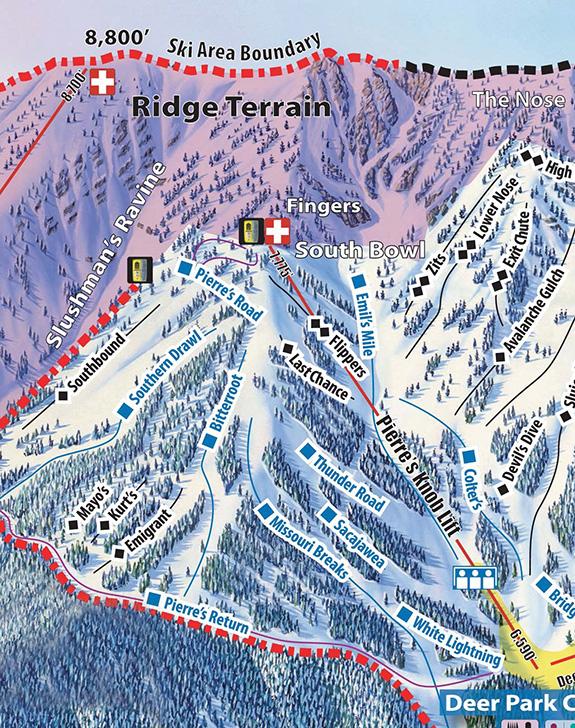 Trail Map, Bridger Bowl, Pierre's Knob