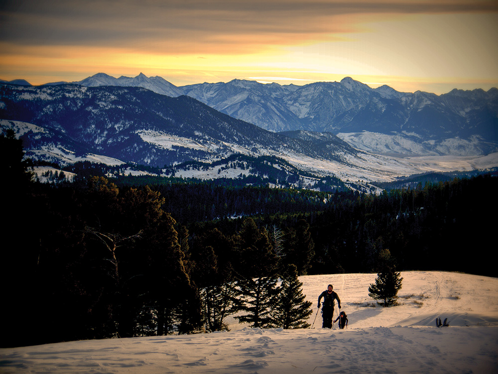 skinning, touring, backcountry, sunset