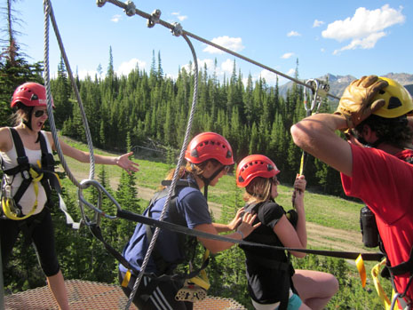 Goofing around on the new Big Sky Adventure Zipline