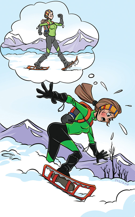 snowshoeing, dream vs reality, winter