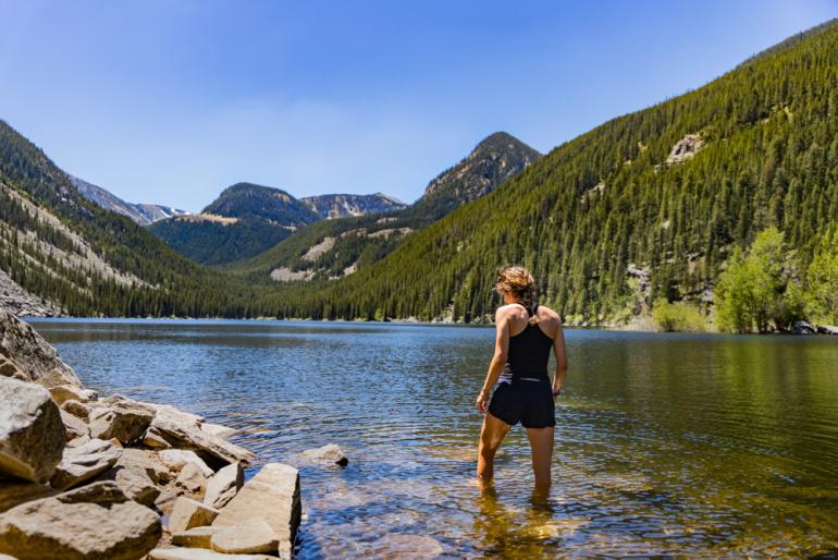 swimming, lake, alpine lake, hiking