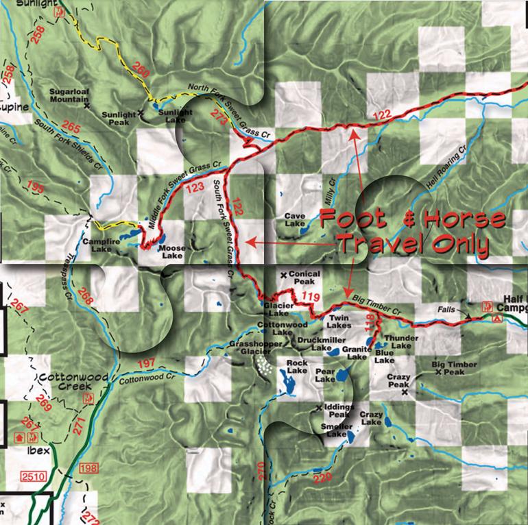 Crazy Mountain Map, checkerboard land access