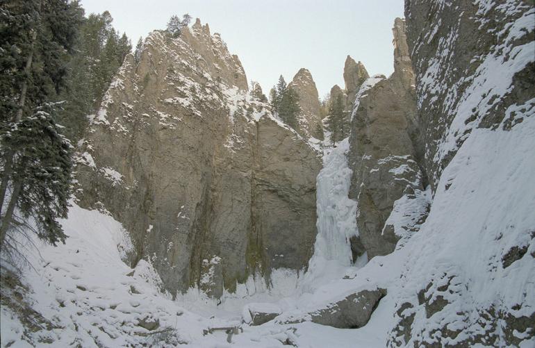 tower falls, yellowstone national park, frozen waterfall