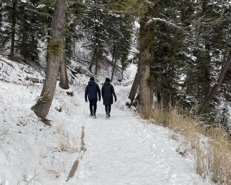 hiking, ousel falls, big sky, winter, trails