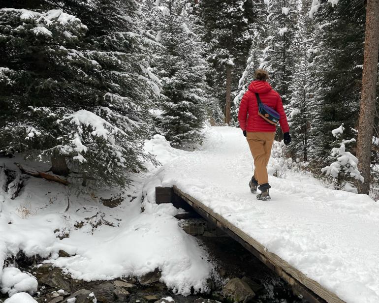 hiking, ousel falls, big sky, winter, trails