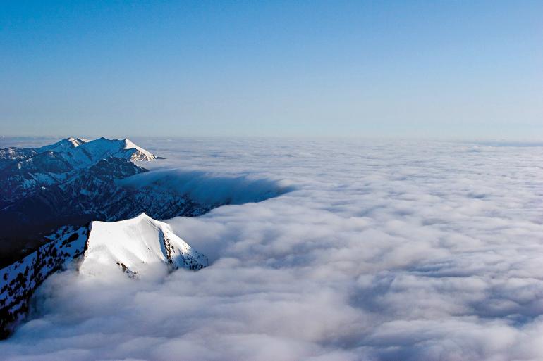 Temperature inversion, bozeman, montana, bridgers, mountains, clouds