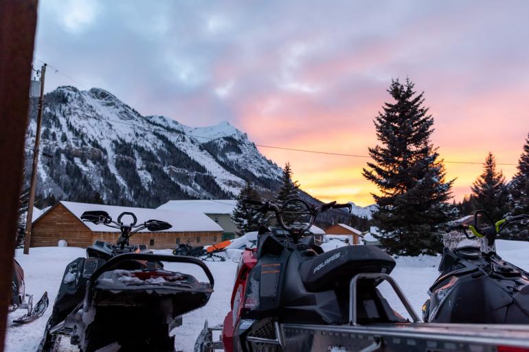 Cooke City Snowmobiles Sunset