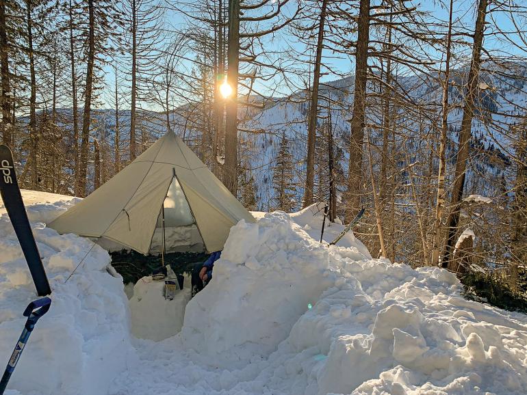 bozeman, montana, winter camping, tent, snow