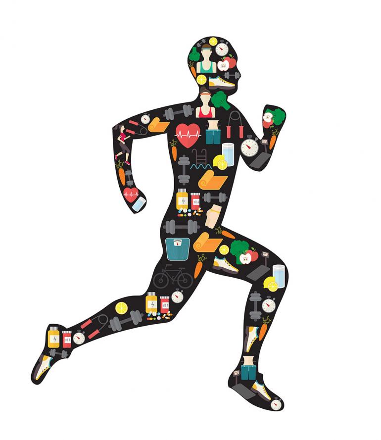 Runner cartoon with food in body