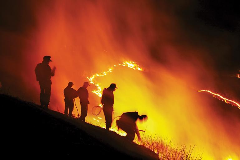 Firefighters in fire