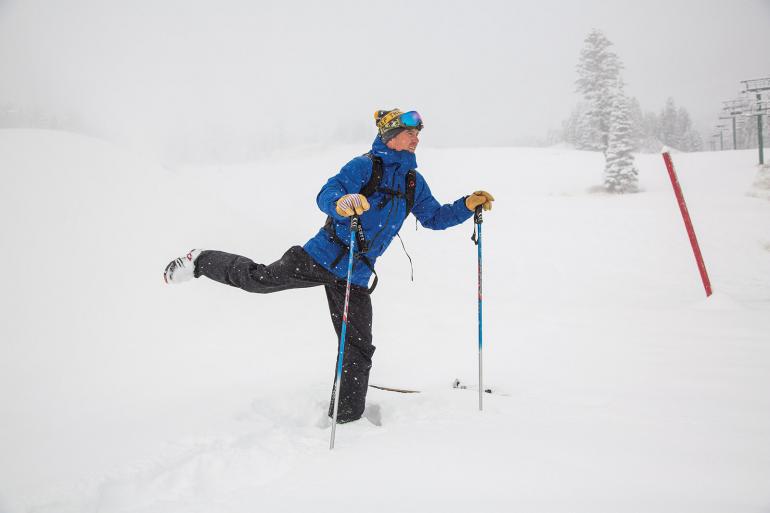 Ski pregame stretch leg swings