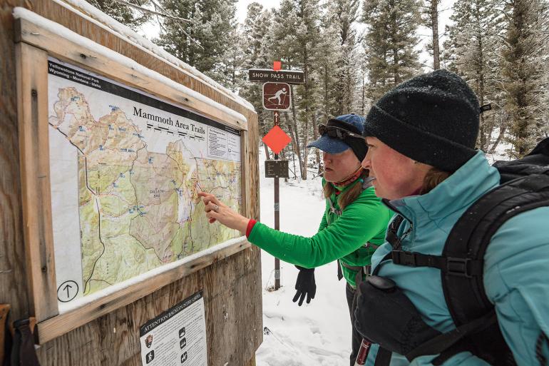 Cross country skiing snowy pass trailhead map