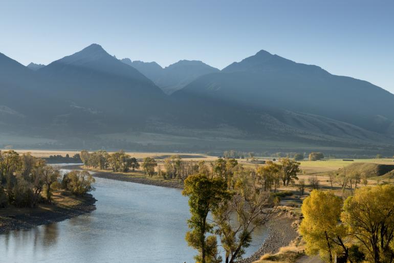 Yellowstone river flows through Paradise Valley