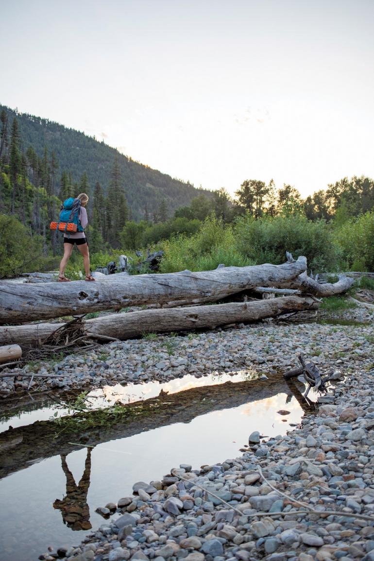 backpacking crossing log