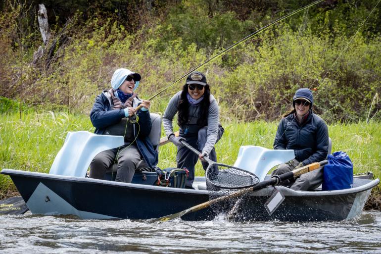 Three women fly fishing on the Smith river