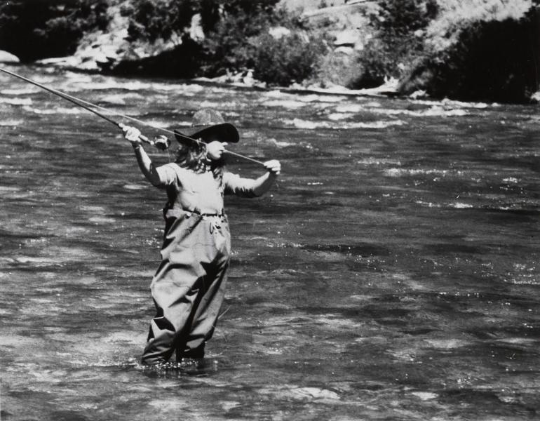 Annette Lilly Russ fly fishing in waders