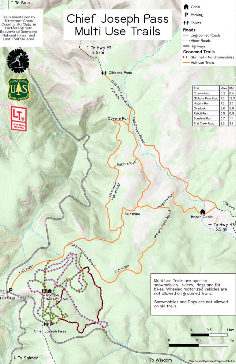 Map of the Chief Joseph ski trails at Lost Trail