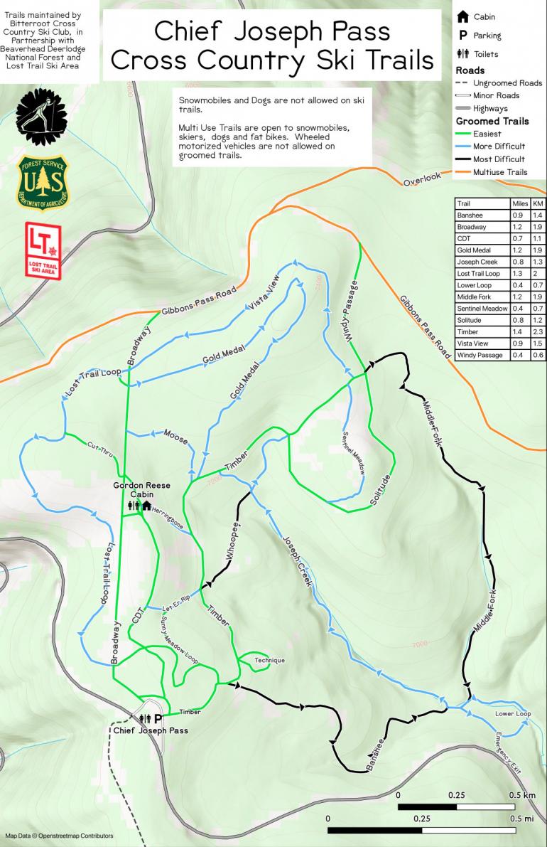 Map of the Chief Joseph ski trails at Lost Trail