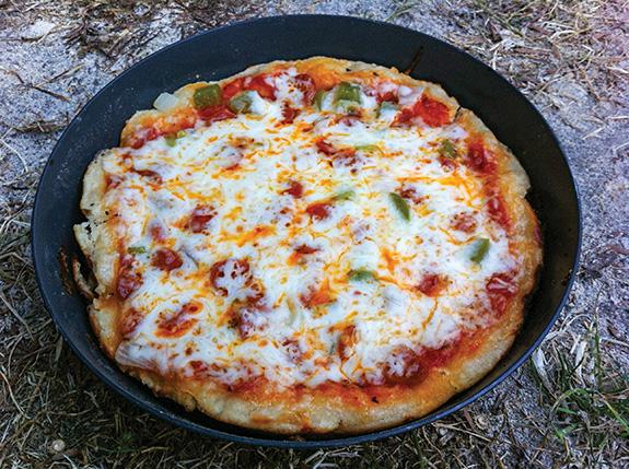 Backcountry Delight, pizza, camp kitchen