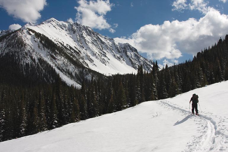 Backcountry skiing, fall skiing, Bozeman, Montana