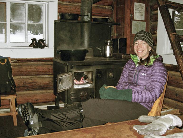 Winter camping, camping in Montana, Forest Service cabin