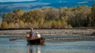 Drift boat fishing upper yellowstone river