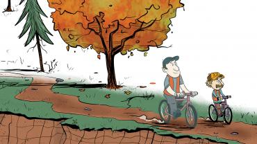biking in woods