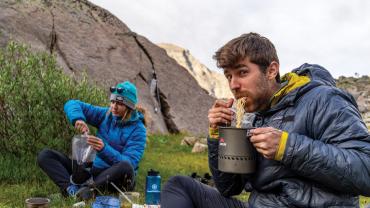 eating dinner backpacking