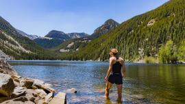 swimming, lake, alpine lake, hiking