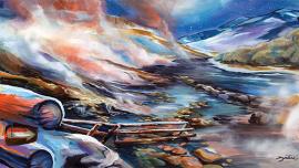 "Boiling River" by Kelsey Dzintars Boiling River, Art, Yellowstone, Bozeman, Night 