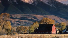landscape, montana, fall, prairie, red barn