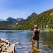 swimming, lake, alpine lake, hiking