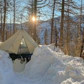 bozeman, montana, winter camping, tent, snow